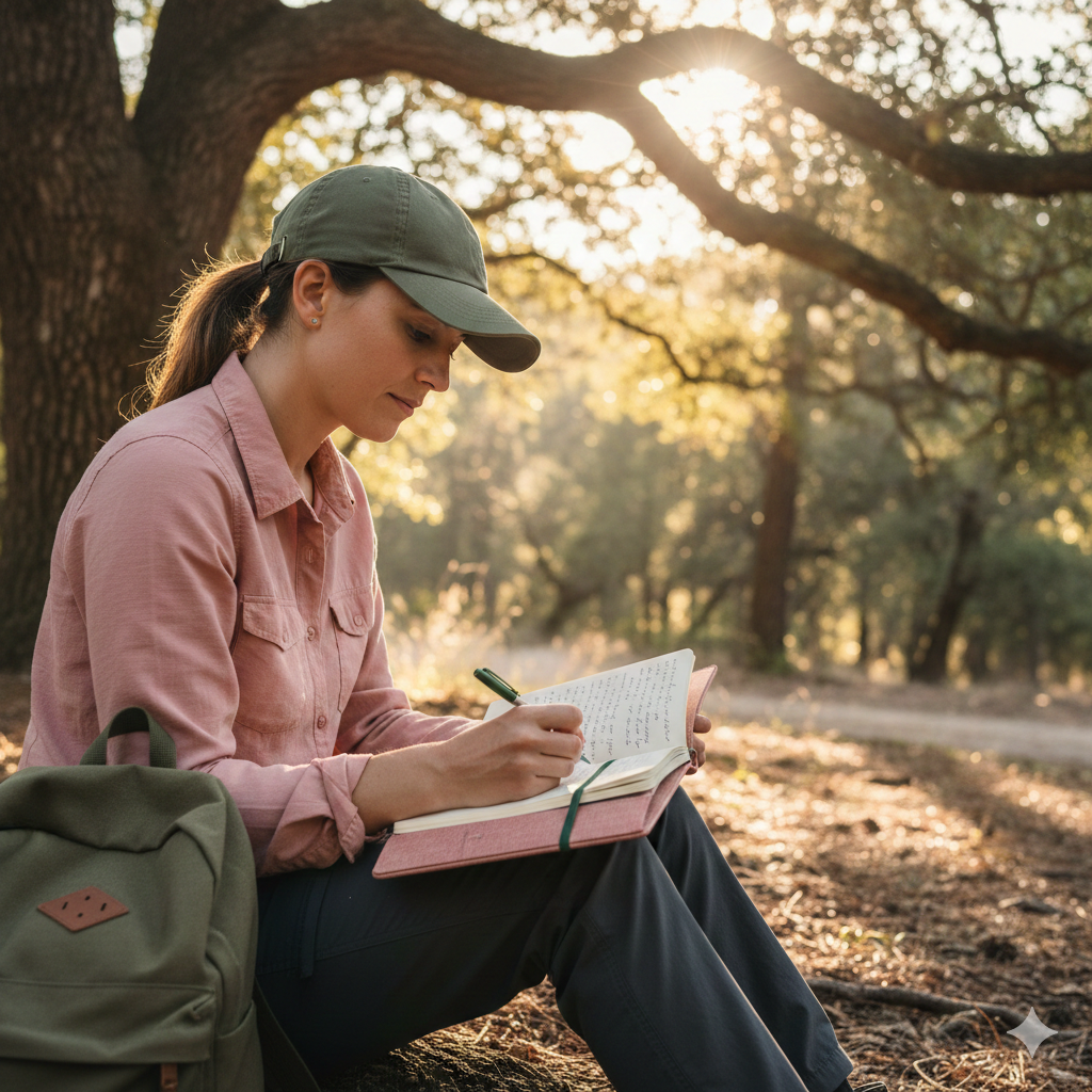 Customer writing outdoors